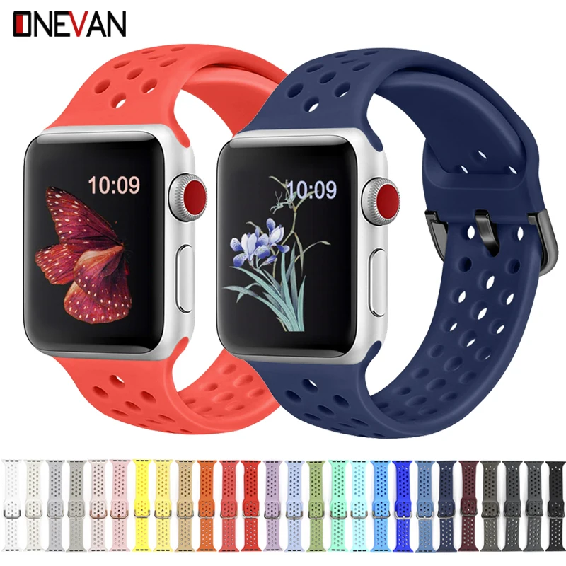 

Replacement Band for Apple Watch 5 4 40mm 44mm Soft Silicone Sport Breathable rubber Strap for iWatch Series 5 4 3 2 1 38MM 42MM