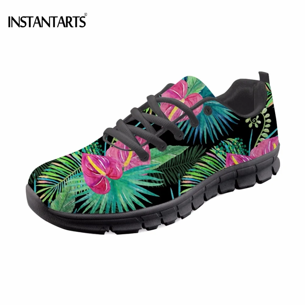 INSTANTARTS Green Plant Tropical Rainforest Floral Pattern Woman Flats Shoes Fashion Brand 2018 New Sneakers Ladies Summer Flats