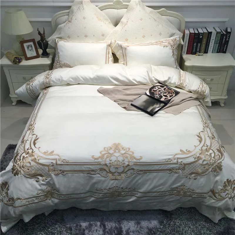 

ROWBOE brand French court embroidered satin cotton four-piece quilt cover sheets pillowcase comfortable breathable home textile