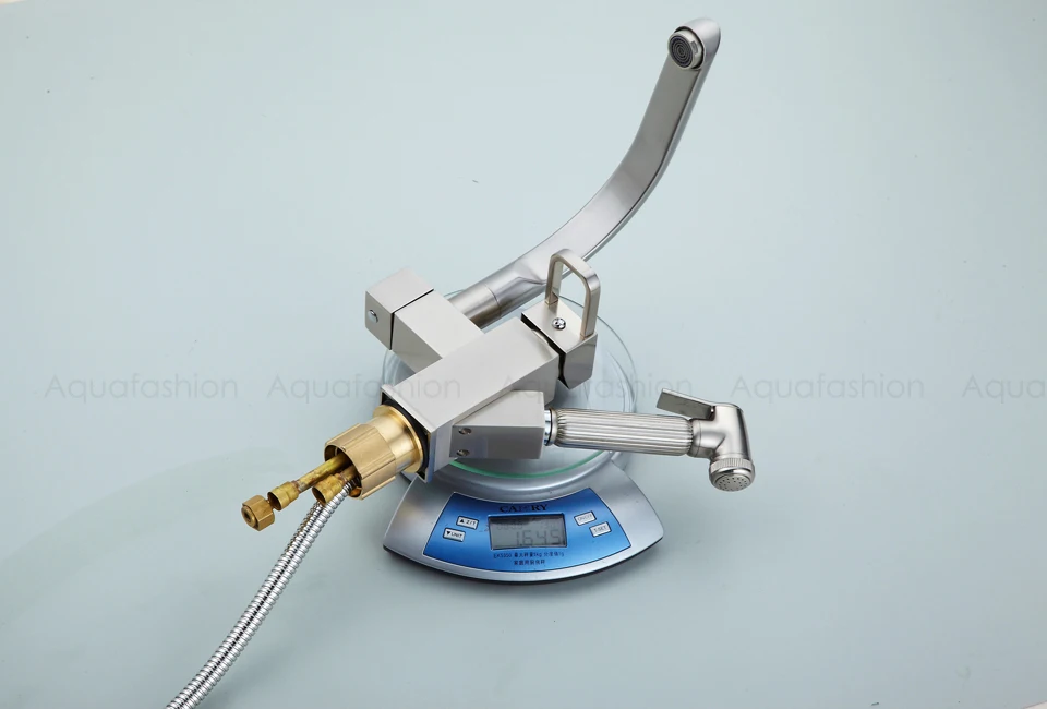 Contemparory Pull Out Kitchen Mixer Faucet Brushed Nickel Double Spout Mixer Tap Brass Kitchen Faucets Deck Mounted (10)