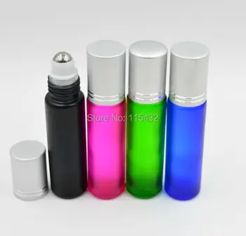 

800PCS Blue/Green/Pink/Black Mixed 10ml 1/3oz THICK ROLL ON GLASS BOTTLE Fragrances ESSENTIAL OIL stainless steel Roller Ball