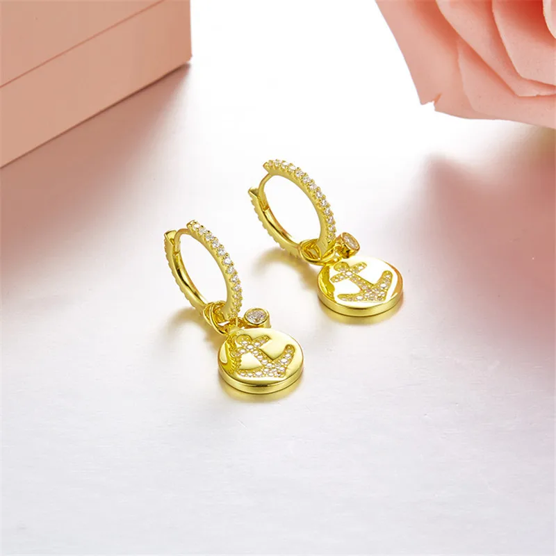 

[MeiBaPJ]Real 925 Sterling Silver Personality Ship's Anchor Drop Earrings for Women with AAA High Quality Stone Fine Jewelry