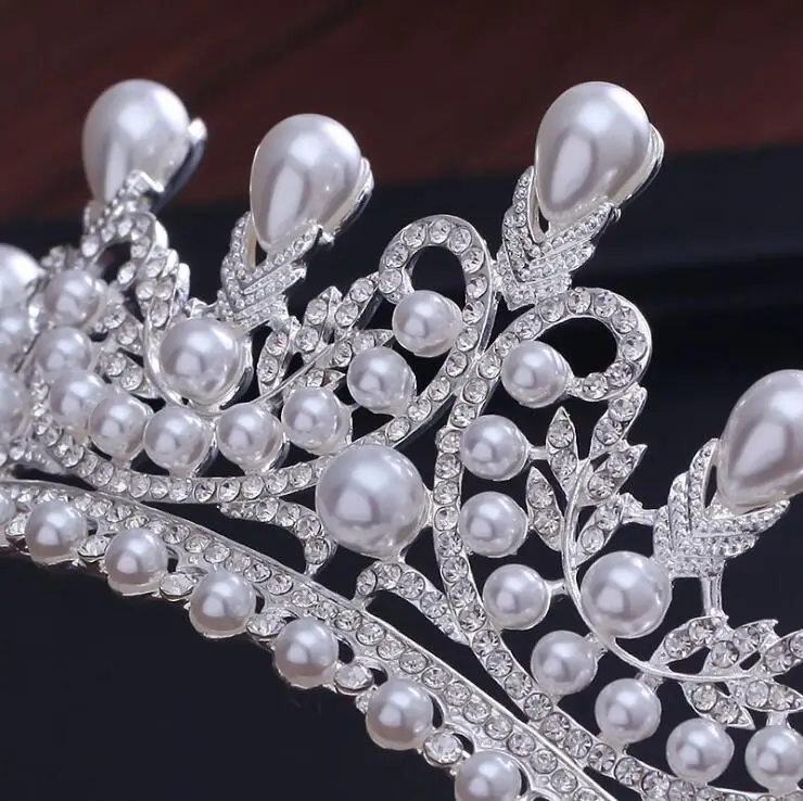 KMVEXO Великолепная свадебная тиара украшения из искусственного жемчуга диадема блестящая свадебная корона королева диадемы Стразы Кристалл украшения для волос