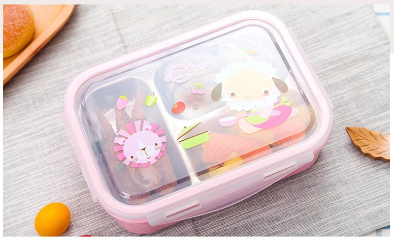 TUUTH 304 Stainless Steel Lunch Box for Kids 3 Grids Water Injection Insulation Portable Food Container Box For Kids Picnic School A8