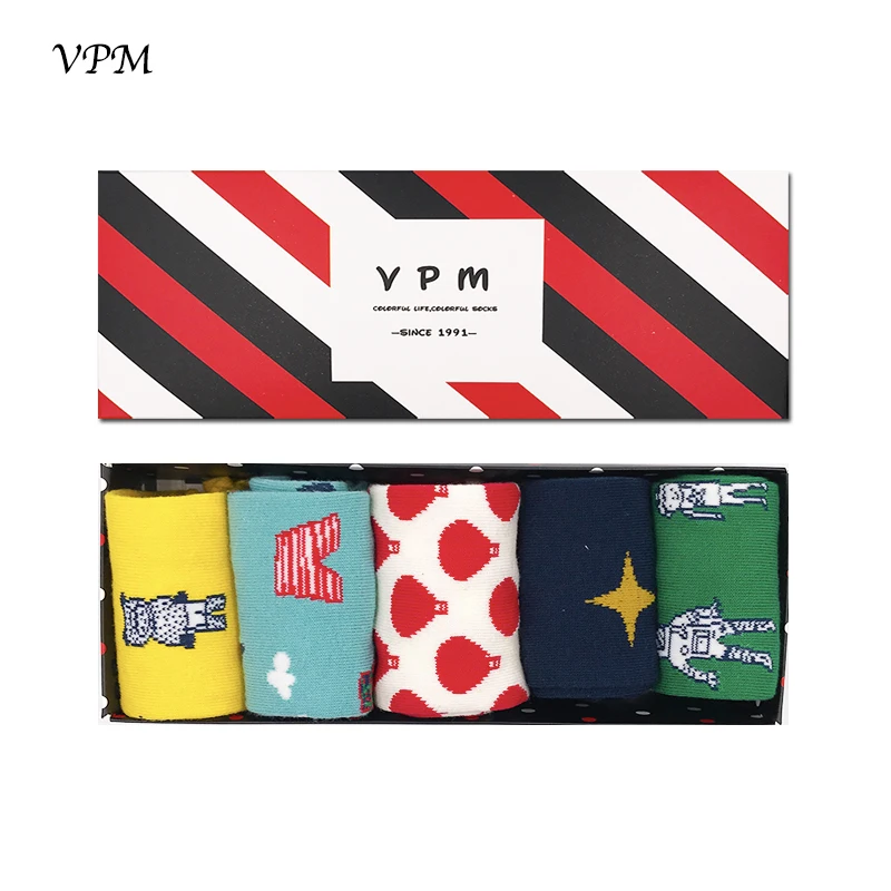 

VPM Women's Long Socks Funny Red Lantern aircraft robot Japanese Novelty Harajuku Sock for Girl Gift Box (5 pairs / lot )