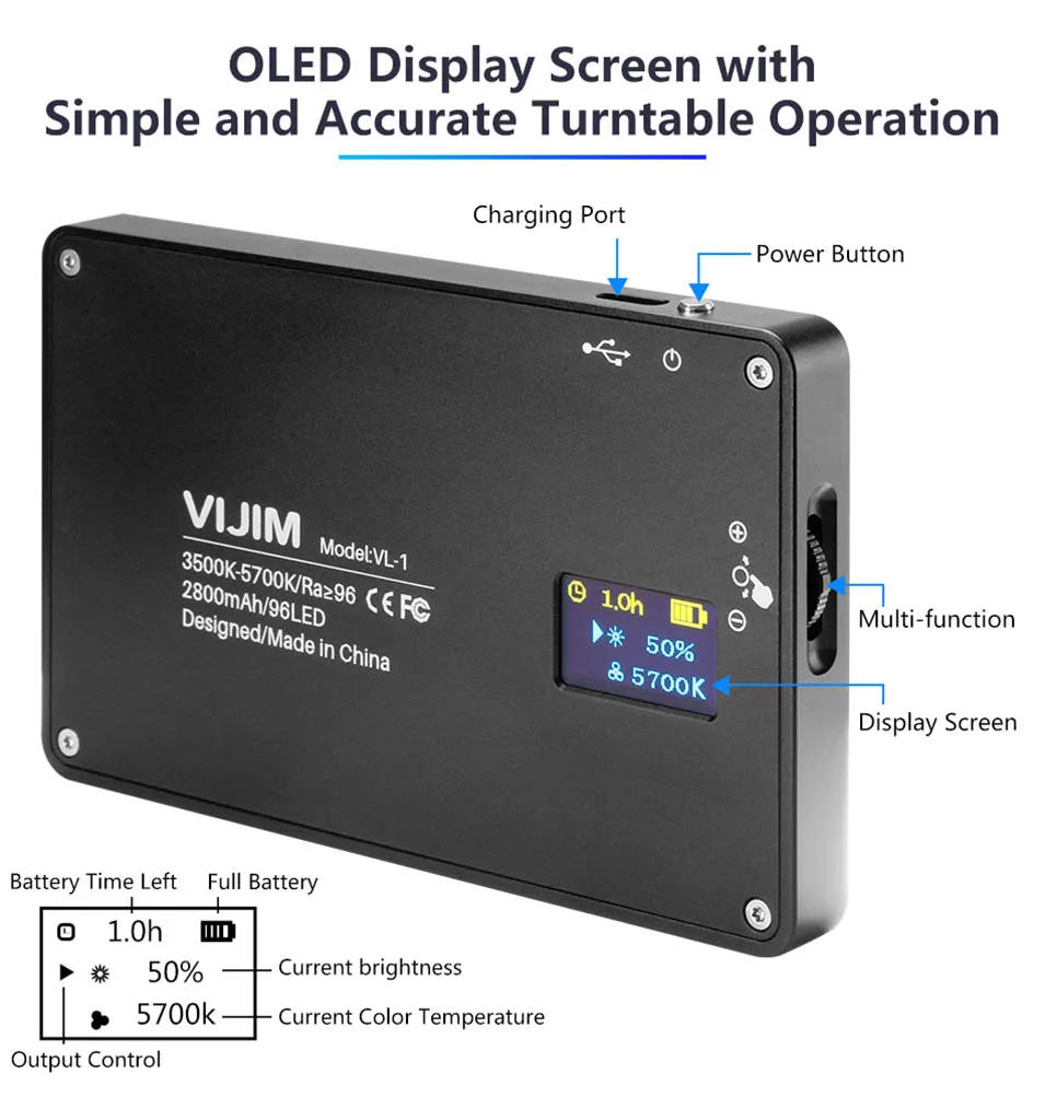 VIJIM VL-1 карманный светодиодный светильник для камеры с магнитной регулируемой яркостью 3500-5700K CRI 96 светильник для фотостудии для Canon sony DSLR camera s