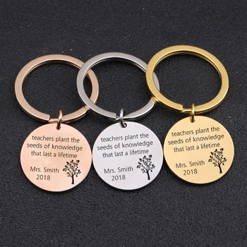 

Customized Private Name & Date Key Chain Hand Stamped Jewelry Thanks Teacher Gift Knowledge Graduation Birthday Mini Key Fob