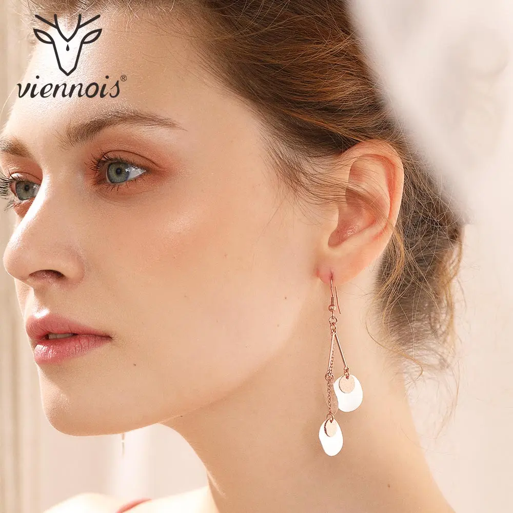 

Viennois Rose Gold Silver Color Dangle Earrings For Women Metal Round Female Drop Earrings 2018 Party Jewelry