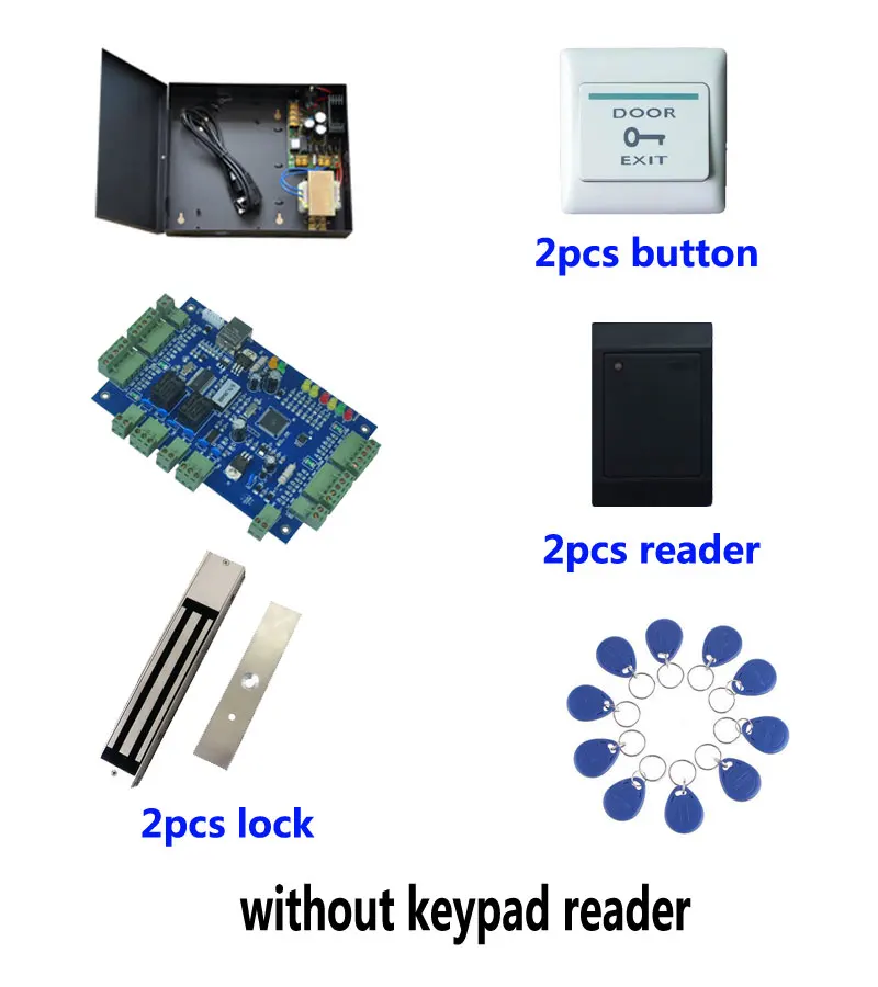 RFID комплект контроля доступа, TCP два двери контроля доступа + powercase + 280 кг магнитный замок + ID считыватель + кнопка выхода + 10