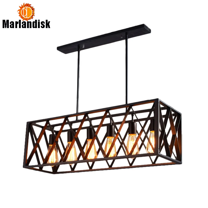 

Vintage Rectangular Cage Pendant Light Included 40W ST64 Edison Bulb E27 Retro Indoor Pendant Lamp For Dining Room Living Room