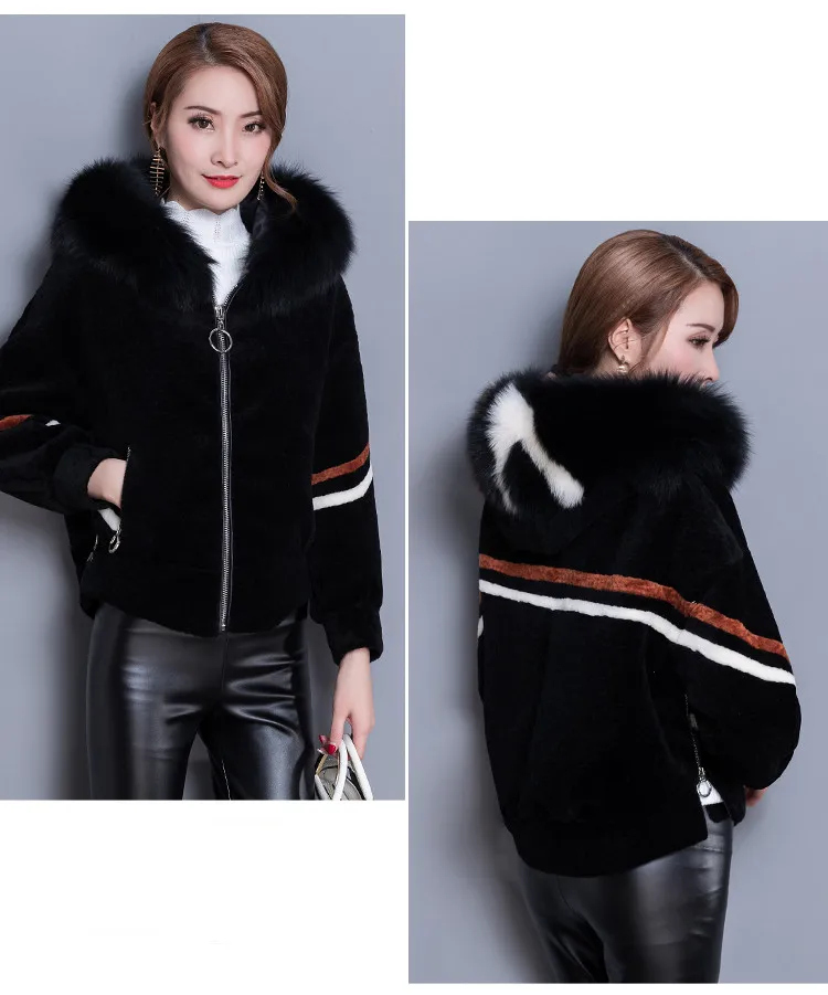 Высококачественное меховое пальто для стрижки овец, женская короткая верхняя одежда, зимняя корейская мода, Теплая стеганая Меховая куртка с капюшоном размера плюс