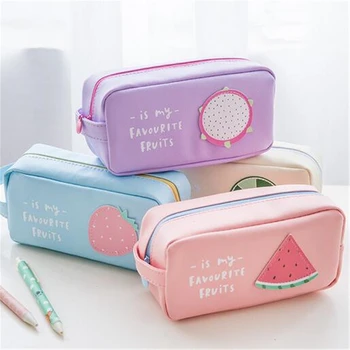 

New Women Girls Cute Fruit Printing Pu Leather Costmetic Cases Waterproof Make Up Bags Travel Pouch Zipper Pencil Pen Cases