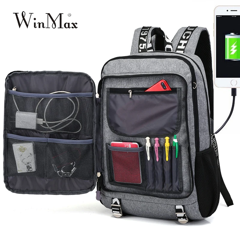 Winmax мужской Молодежный модный многофункциональный Оксфордский повседневный рюкзак для ноутбука школьный USB зарядка водонепроницаемые дорожные сумки мужские Bolsa