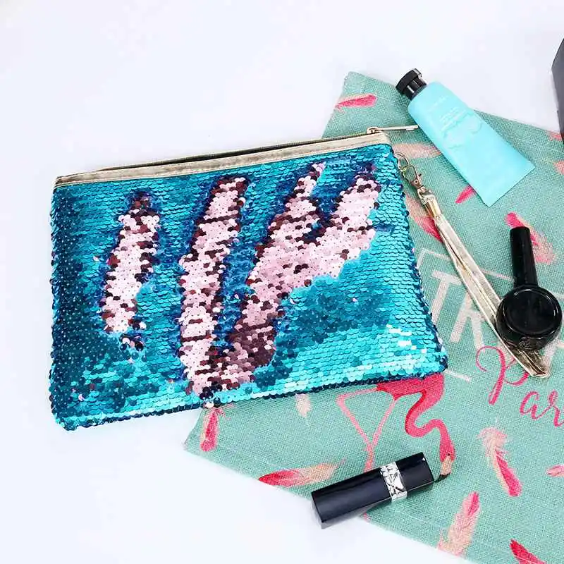 Glamour Mermaid Sequin Cosmetic Bag Travel Clutch Portable Makup Bag Neceser Women Fashion Zipper Toiletry Kit Beauty