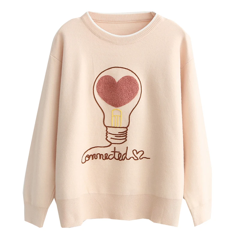 

New Fashion 2019 Women Autumn Winter Embroidery Brand Sweater Pullovers Warm Knitted Sweaters Pullover Lady