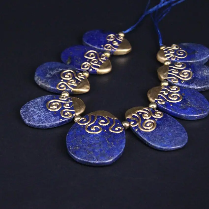 Pingente de Pérolas Raw com Laje Strand Lapis Lazuli Top Perfurados Ouro Afiou Fatia Natural Gems Pedra Pepita Fazer Jóias Approx9pcs –