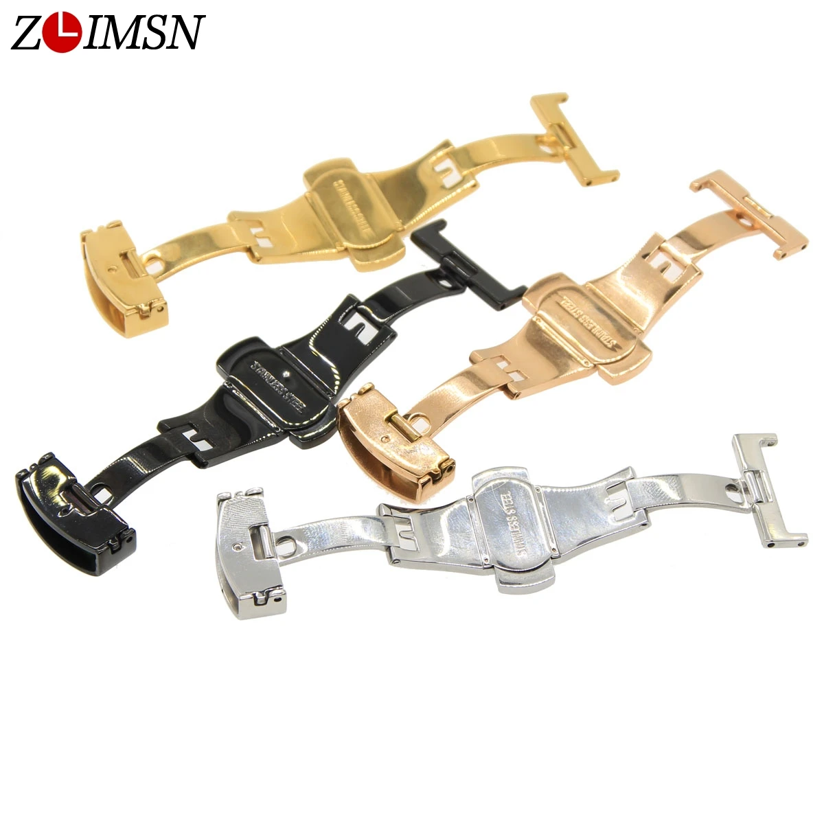 

ZLIMSN Double Push Watchbands Metal Buckle Button Fold Butterfly Deployment Watch Bands Strap Clasp Relojes Hombre 2017