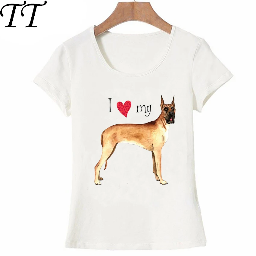 

Summer Fashion Women T Shirts I Love my Great Dane Print T-Shirt Mini Dog Design Casual Tops Cute Tees Funny Woman Short Sleeve