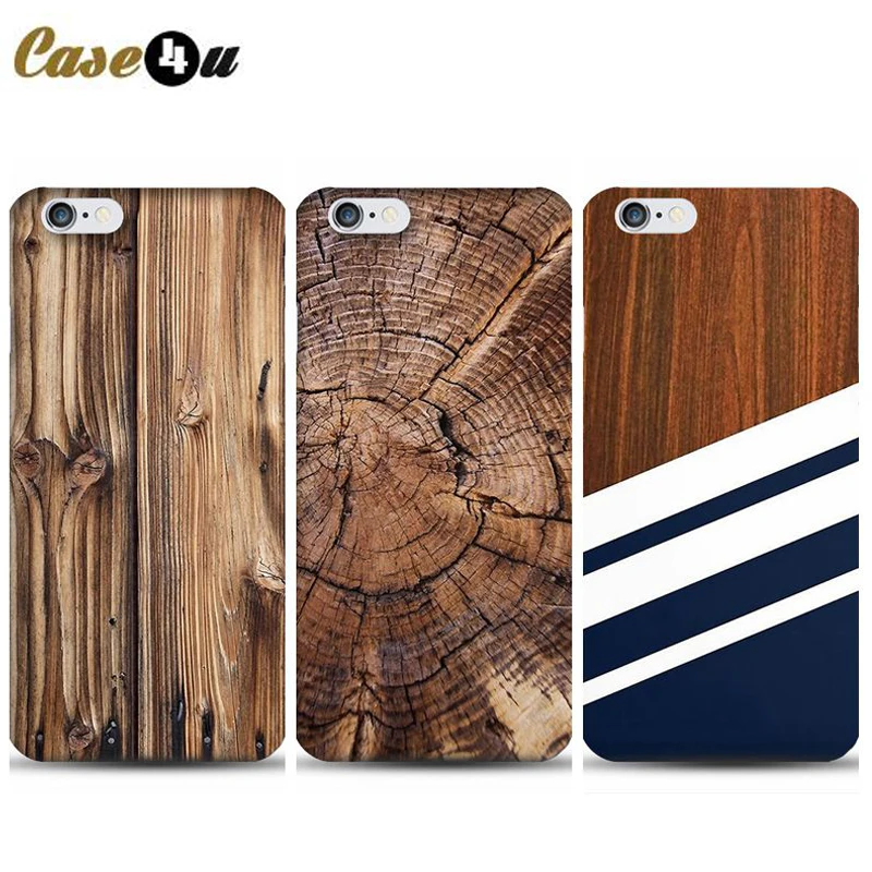 

Natural Bamboo Wood Pattern Case for iphone 7 8 plus 6s 6plus 5 5s SE Navy Blue Wooden Case Hard Plastic Cover coque accessories