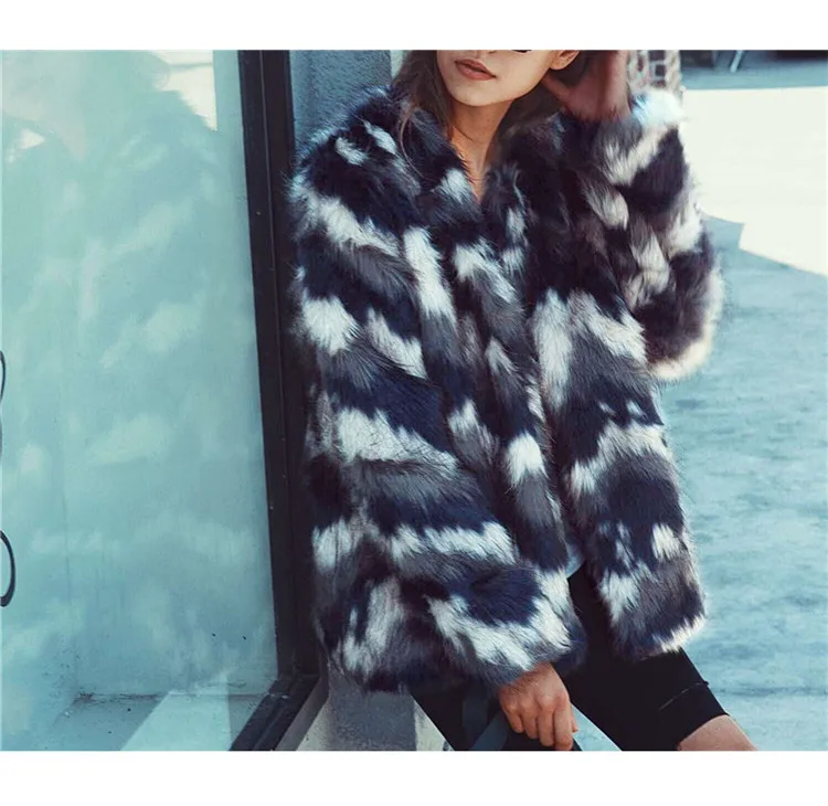 Fashionable stripe copy fur medium long money jacket female 2018 Europe and America popular autumn winter new female type coat (6)