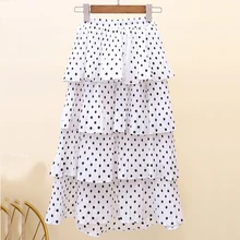 Qooth элегантные шифоновые плиссированные юбки для женщин летние с высокой талией Асимметричные Длинные юбки модные Saia нерегулярные Faldas QH1819