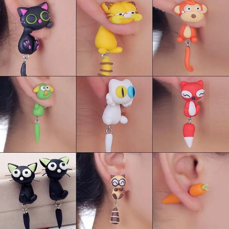 

The soft pottery clay wholesale ear nail cartoon body pure hand to make the new handicraft handicraft ornament ear pendant