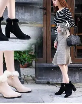 

2018 new European and American fur plus velvet Martin boots high heel pointed boots.