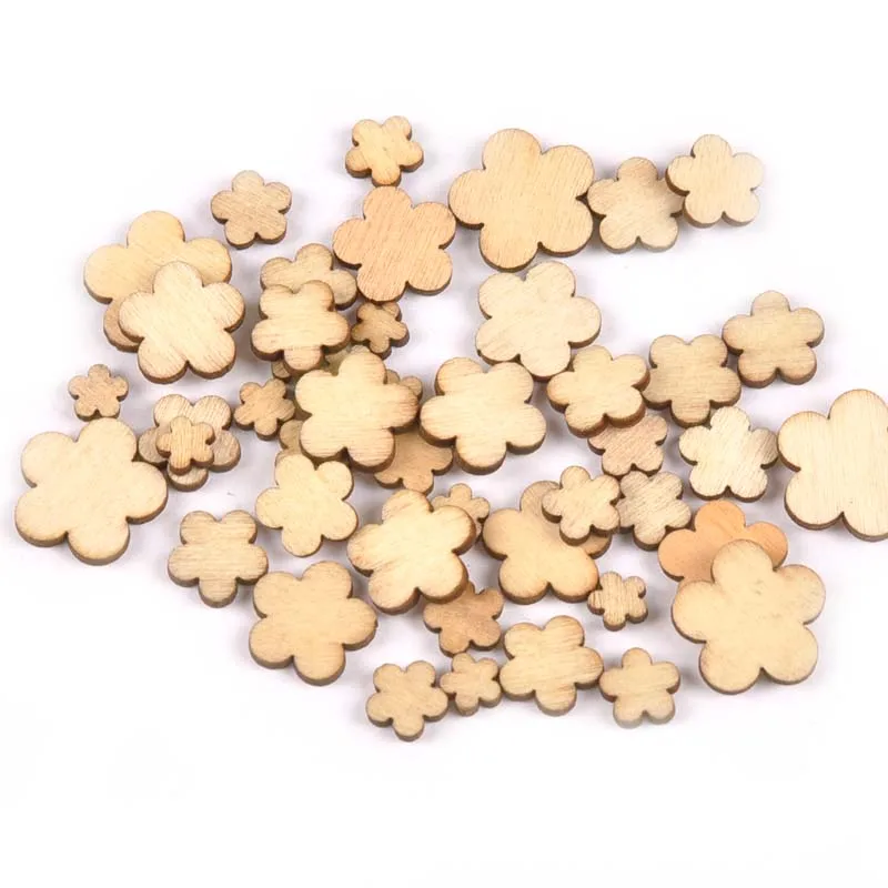 

100PCS Mixed Flower 6/8/10/12/15mm Wooden Home Party Supplies Wood Craft For DIY Sewing Scrapbookings Decorations M1758