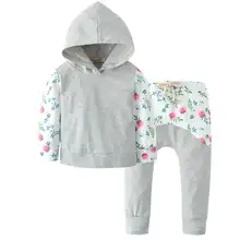 Коллекция года, Одежда для новорожденных девочек модный комплект одежды для маленьких девочек, хлопковый топ с капюшоном и принтом+ длинные штаны комплект одежды из 2 предметов для маленьких девочек
