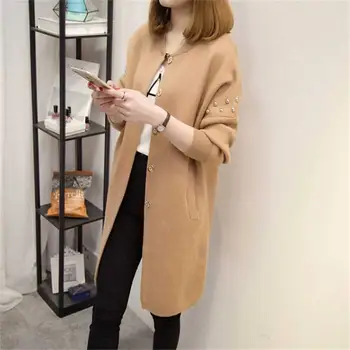 

2019 Spring Autumn Women's Korean Slim Knitted Long Cardigan Sweater Coat Female Casual Outerwear Jacket For Ladies Tops K27