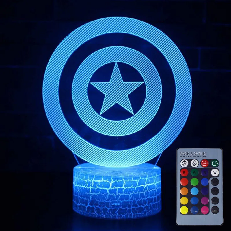 Marvel Мстители эндшпиль 3D иллюзия светодиодный ночник фигурка Капитан Америка щит 7 красочная модель игрушки - Цвет: Shield remote