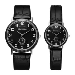Лидирующий бренд Высокое качество модные простые Пара часы Мода Женева аналог искусственной кожи кварцевые наручные часы Saat подарок