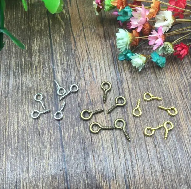 

100pieces 5*10mm silver/bronze/gold color metal Eyehook Bail Top Drilled Screw Eye Bail Pins Jewelry Findings for vial pendant