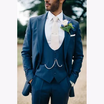 

Peaked Lapel Blue groom Mens Suit Custome Homme Fashion Tuxedos Handsome 2017 new Wedding Party Suits for men (Jacket+Pant+Vest)