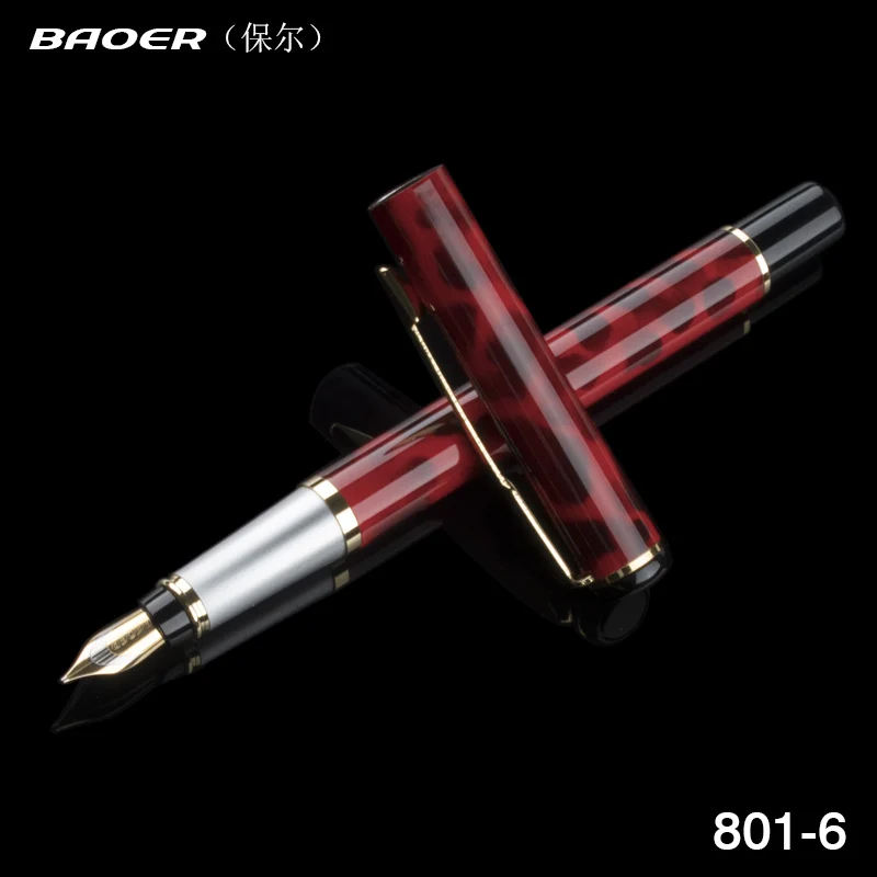 Baoer 801, перьевая ручка с золотым и серебряным наконечником, канцелярские принадлежности для школы, офиса, подарка на день рождения, металлическая перьевая ручка - Цвет: E