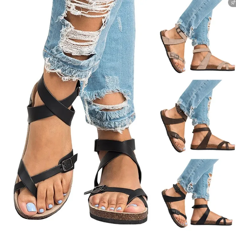 Woman Sandals 2019 Summer Flat Sandals Roman Belt Buckle Shoes Casual Female Gladiator Sandals Ladies Sandalia Feminina
