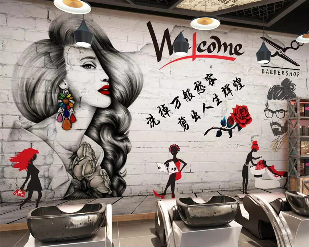 Beibehang Custom Fashion Classic Environmental Three Dimensional Hair Salon Barber Shop Background Wall Paper 3d Wallpaper Wallpapers Aliexpress
