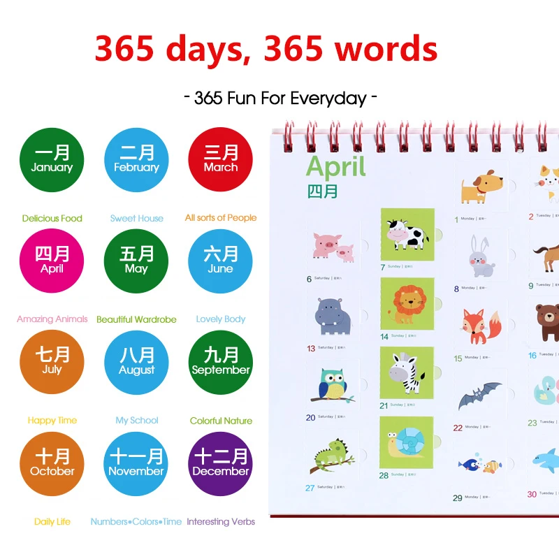 DDWE месяц тематический календарь 365день и 365 Алфавит креативный простой Детский обучающий английский календарь раннее образование артефакт
