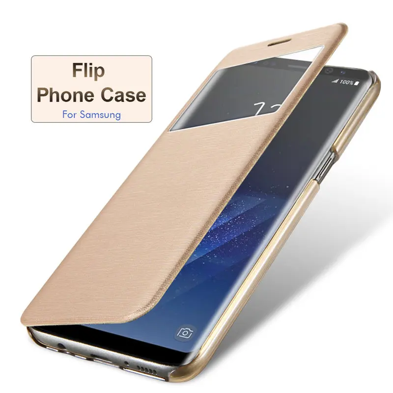 

Flip Phone Case For Samsung Galaxy S8 S8 Plus S6 S7 edge Cloth Window View Case For Samsung A3 A7 2017 A8 Note 5 4 Capa