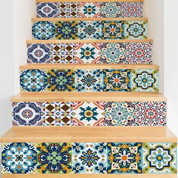 

3d Mediterranean Sea Ceramic Pattern Wall Tile Stair Stickers Removable Pvc Wall Sticker Waterproof Mural Poster For Room Stair