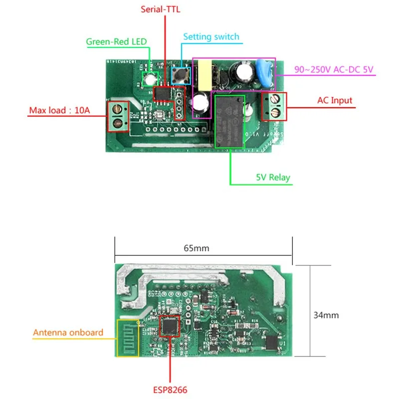 AC90V-220V Sonoff умный дом WiFi беспроводной модуль переключателя, интеллектуальное DIY управление переключателем таймера через IOS Android с чипом FM433