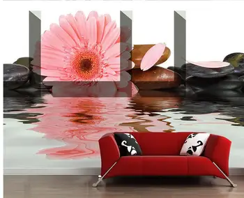 

Custom 3d mural wallpaper Living room pebbles chrysanthemum reflection TV background wall photo mural wallpaper