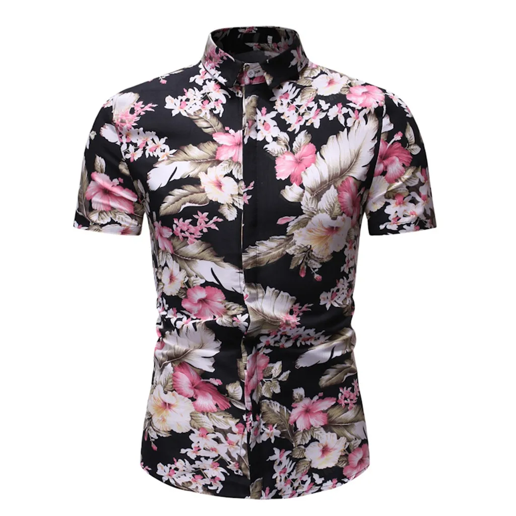

Womail 2019 New Arrival Fashion Design Summer Shirts Men's New Style Hawaiian Pink Printed Short-Sleeved Shirt Blouse Top