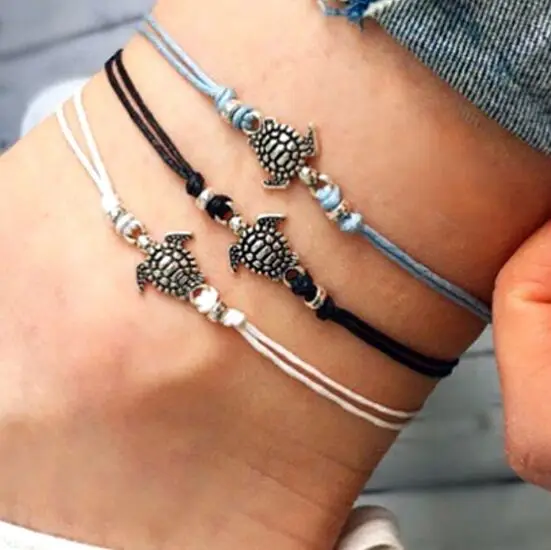 

1pc Summer Beach Turtle Charm Rope String Anklets For Women Sandals On the Leg Chain Foot Jewelry 8479-8481