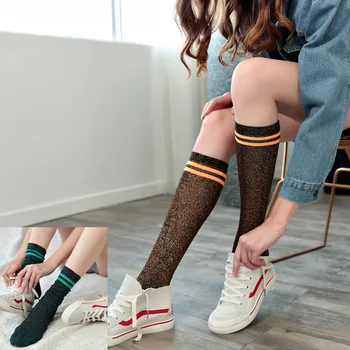 

18 new spring and summer ladies long tube socks shiny absorbent sweat breathable Europe and the United States Japanese fashion