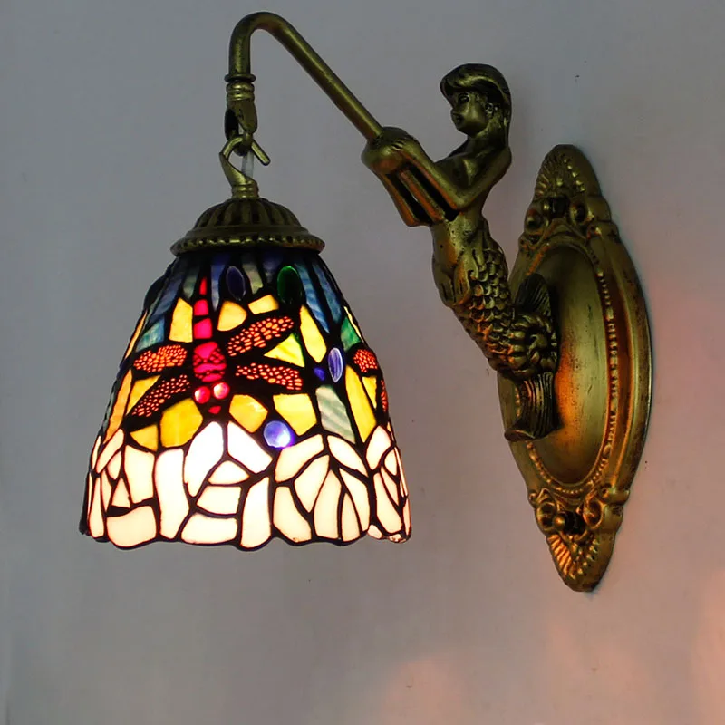 Artpad, винтажный настенный светильник, зеркало для ванной комнаты, бра, 20 типов, Средиземноморский стиль, цветной стеклянный абажур, переменный ток, 90-220 В, кронштейн, светильник