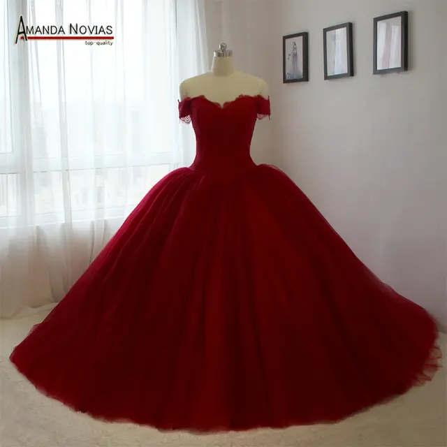 Buy Puffy prinicess wine red wedding dresses 2017 new