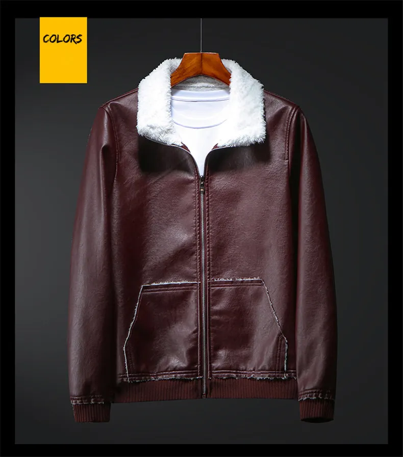 8XL 2018 Brand Shopping Week New Autumn Motorcycle Leather Jackets Men Winter Fur Collar Men Leather Jacket Male Coat Plus Size 01
