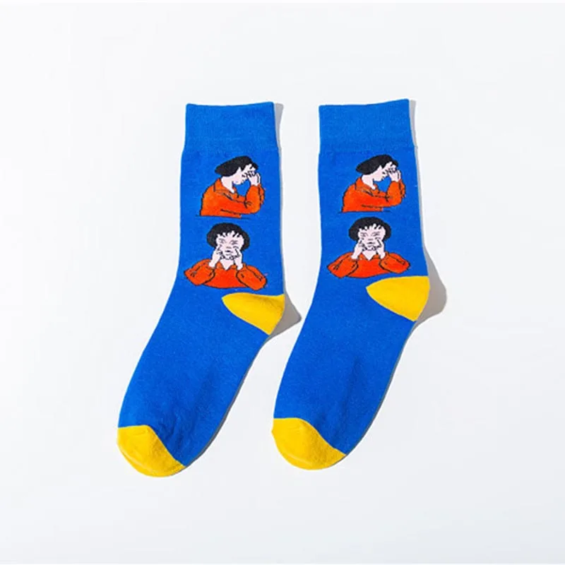 [EIOISAPRA] продукт Хип-хоп Необычные забавные носки счастливые креативные персональные модные Харадзюку мужские и женские уличные носки - Цвет: Blue
