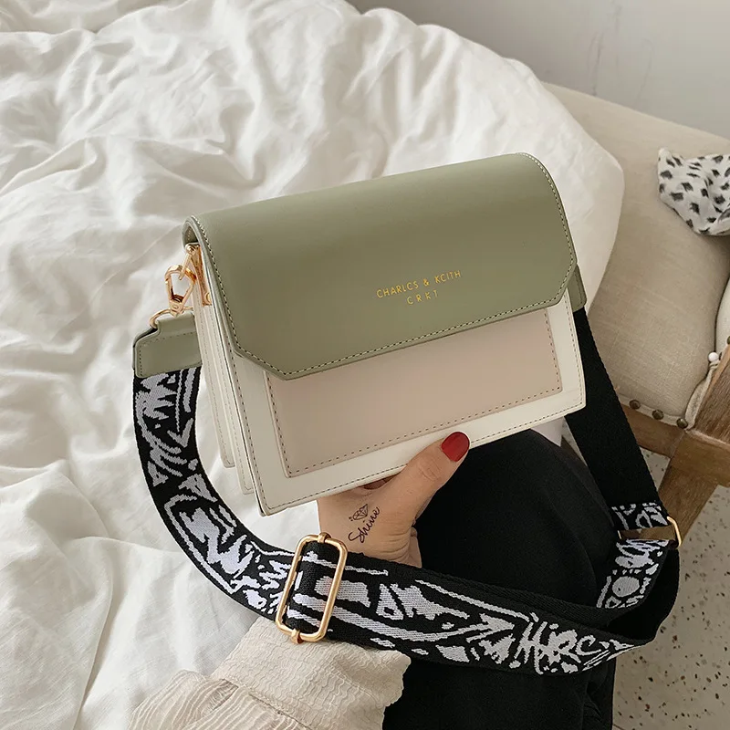 

Bag woman 2019 new Korean style simple fashion Joker shoulder slung small square bag wide shoulder strap